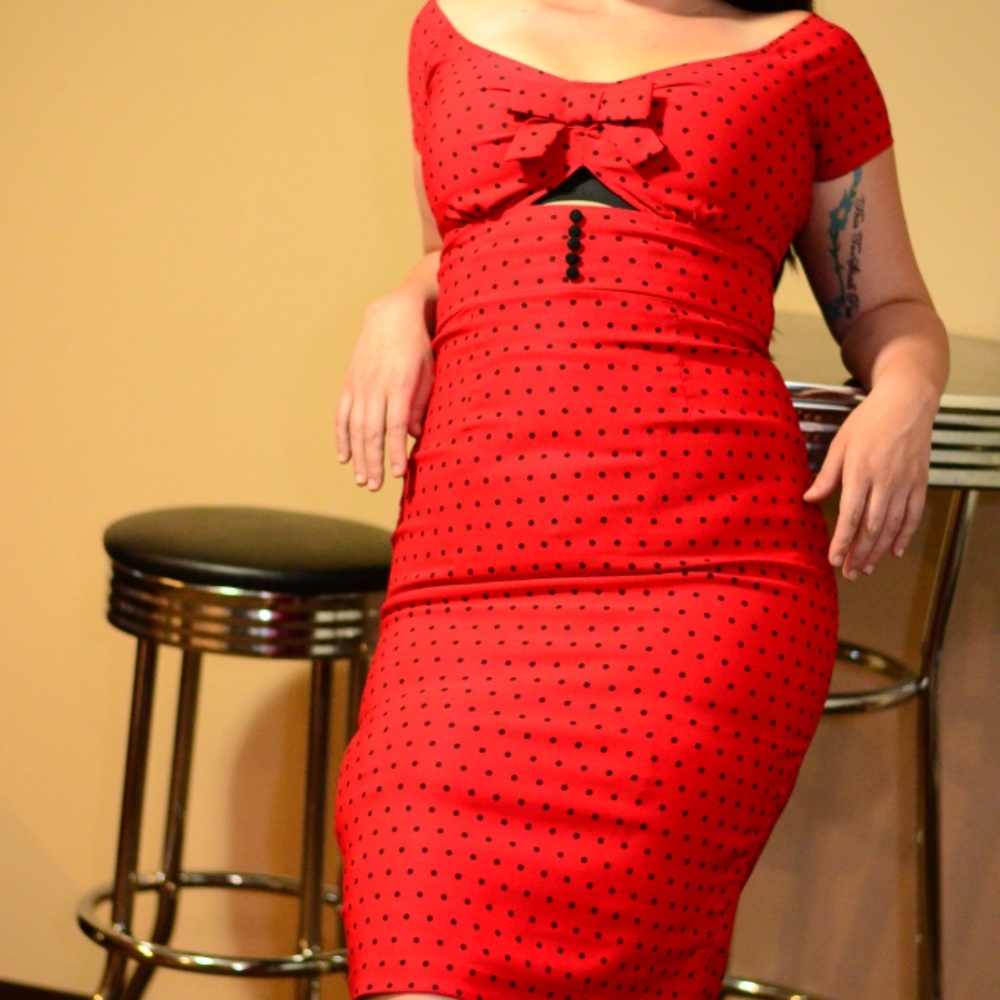 Tatyana Pinup Rockabilly Red/Black Polka Dot Dress